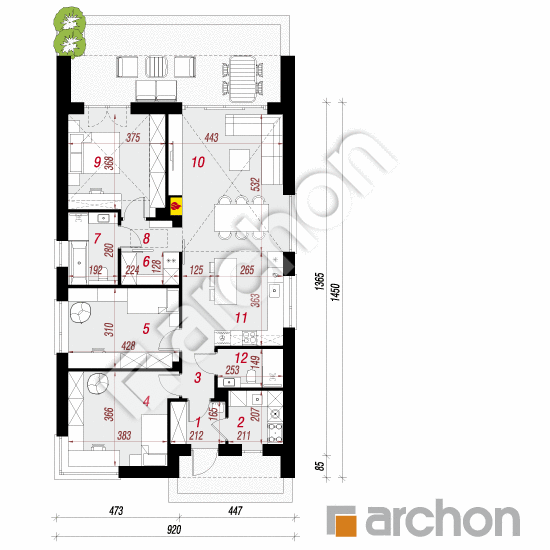 gotowy projekt Dom w czosnkach (E) rzut parteru