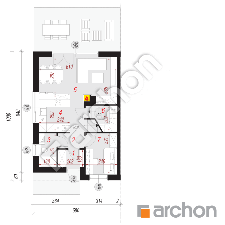 gotowy projekt Dom w kurkumie 4 (B) rzut parteru