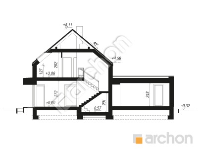 gotowy projekt Dom w szyszkowcach 11 (G2E) OZE przekroj budynku