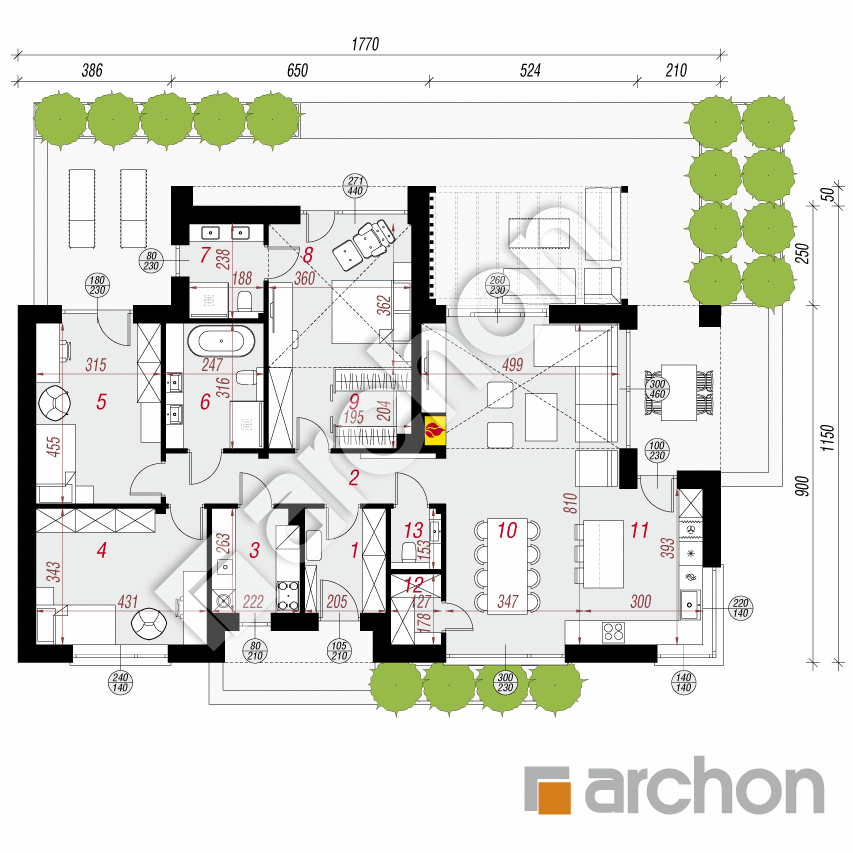 gotowy projekt Dom w kosaćcach 53 (E) rzut parteru
