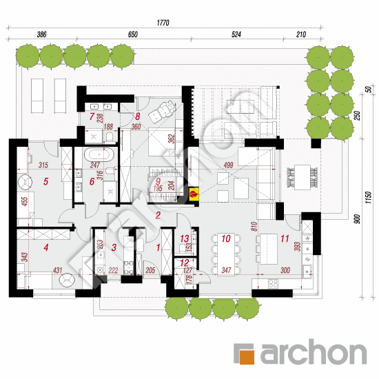 gotowy projekt Dom w kosaćcach 53 (E) rzut parteru