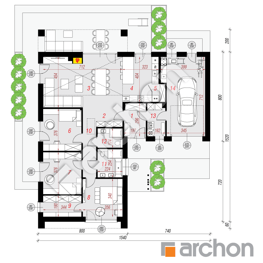gotowy projekt Dom w azollach 7 (GE) rzut parteru