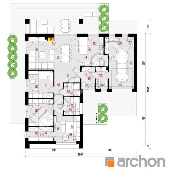 gotowy projekt Dom w azollach 7 (GE) rzut parteru
