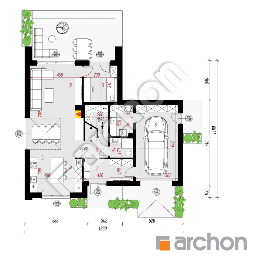 gotowy projekt Dom w guaranie (GE) rzut parteru