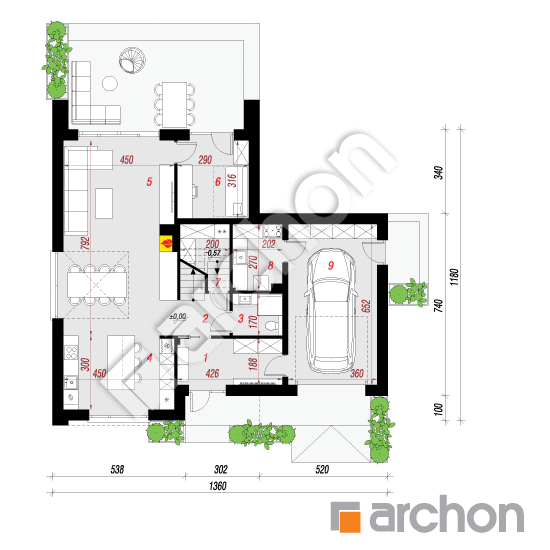 gotowy projekt Dom w guaranie (GE) rzut parteru