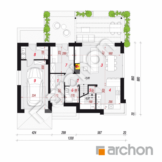 gotowy projekt Dom w malinówkach 49 (GE) rzut parteru