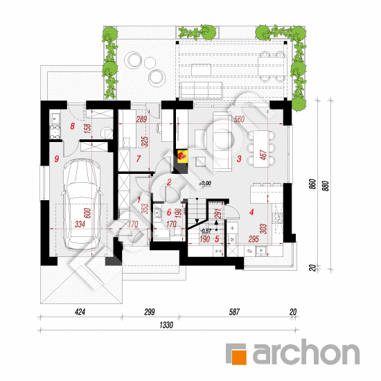 gotowy projekt Dom w malinówkach 49 (GE) rzut parteru