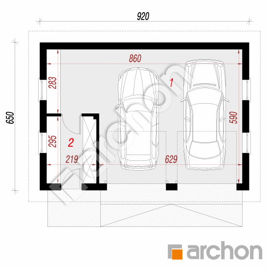 gotowy projekt Garaż 2-stanowiskowy G25a rzut parteru