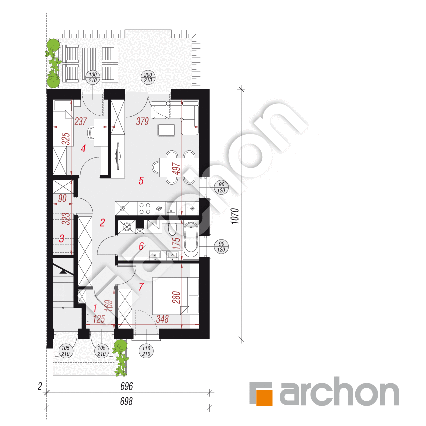 gotowy projekt Dom w bratkach 14 (R2B) rzut parteru