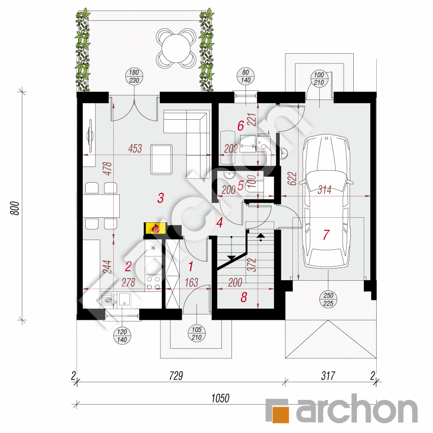 gotowy projekt Dom w zimokwiatach (S) rzut parteru