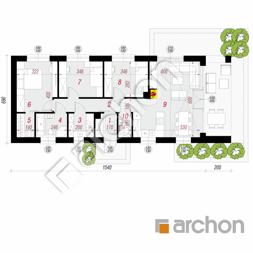 gotowy projekt Dom w supertuniach (E) rzut parteru