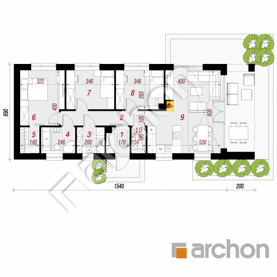 gotowy projekt Dom w supertuniach (E) rzut parteru