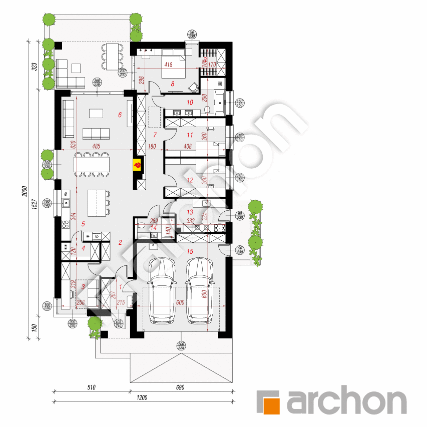 gotowy projekt Dom w renklodach 34 (G2E) rzut parteru