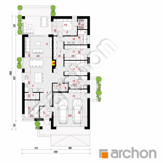 gotowy projekt Dom w renklodach 34 (G2E) rzut parteru