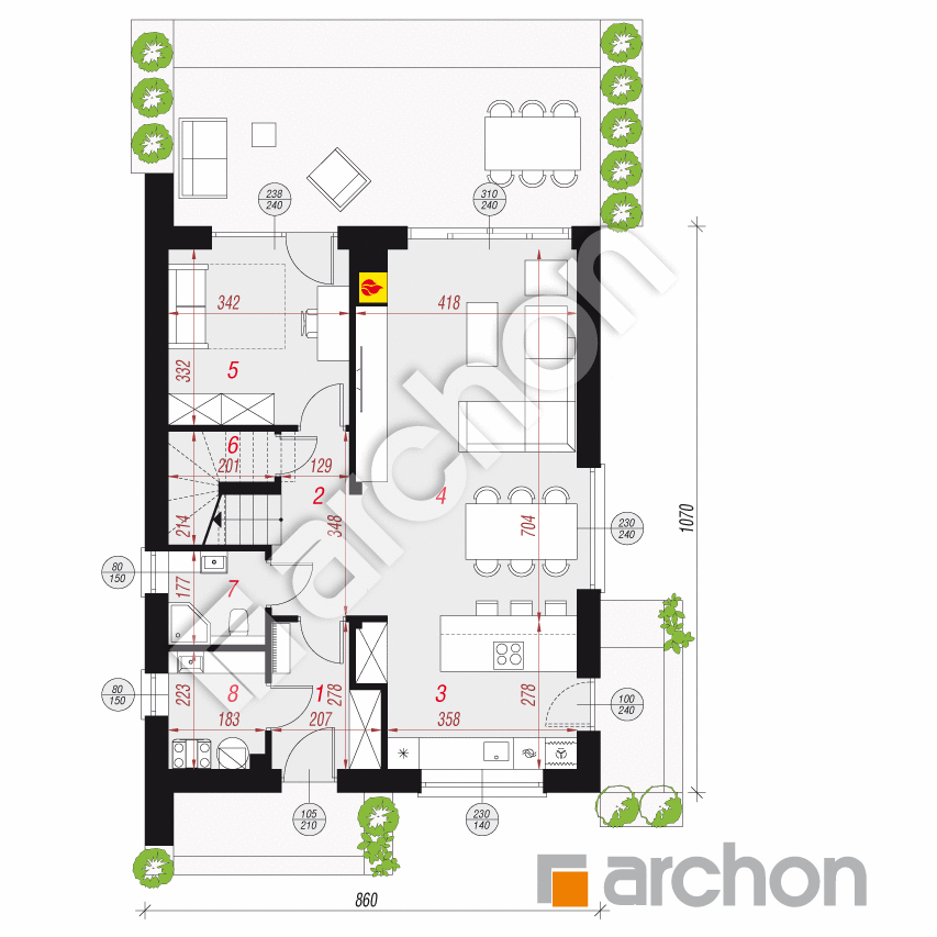 gotowy projekt Dom w szkarłatkach 3 (E) rzut parteru