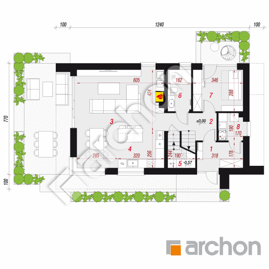 gotowy projekt Dom w szyszkowcach 12 (E) rzut parteru