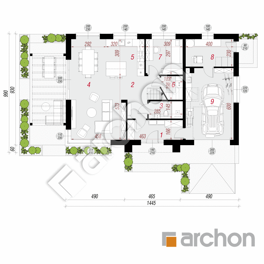 gotowy projekt Dom w balsamowcach 22 (G) rzut parteru