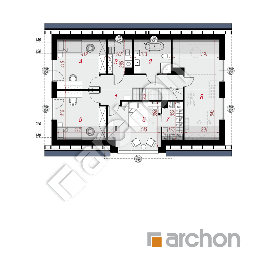 gotowy projekt Dom w balsamowcach 22 (G) rzut poddasza