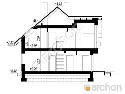 gotowy projekt Dom w balsamowcach 22 (G) przekroj budynku