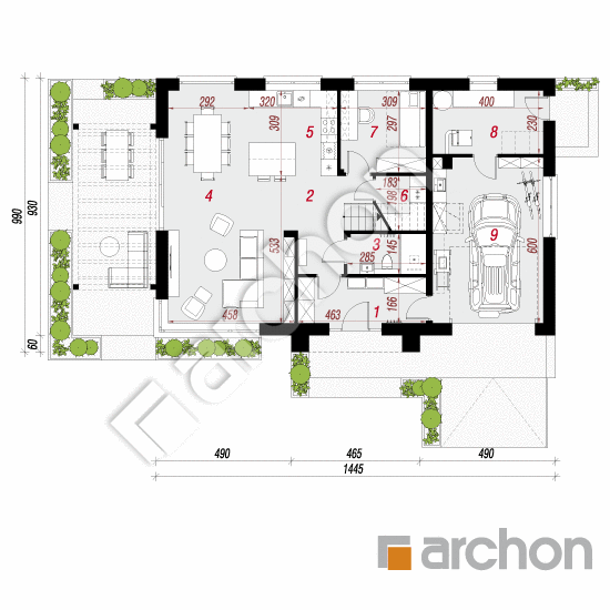 gotowy projekt Dom w balsamowcach 22 (G) rzut parteru