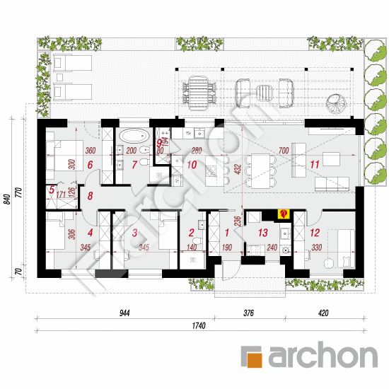 gotowy projekt Dom w kosaćcach 56 (AE) rzut parteru