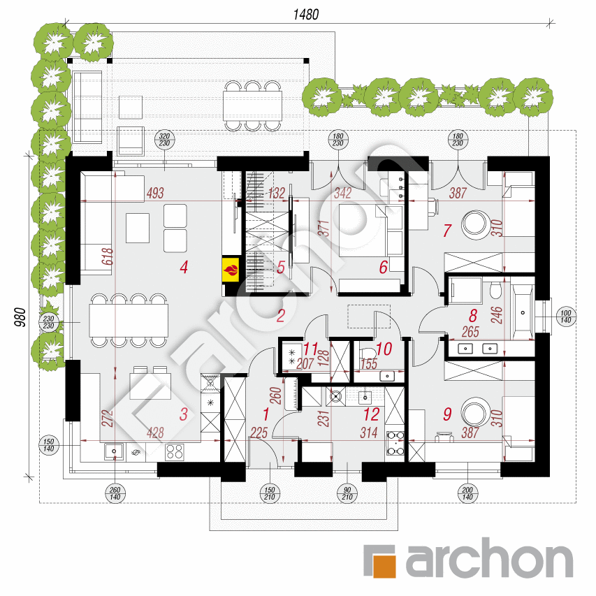 gotowy projekt Dom w tymotkach 2 (E) rzut parteru