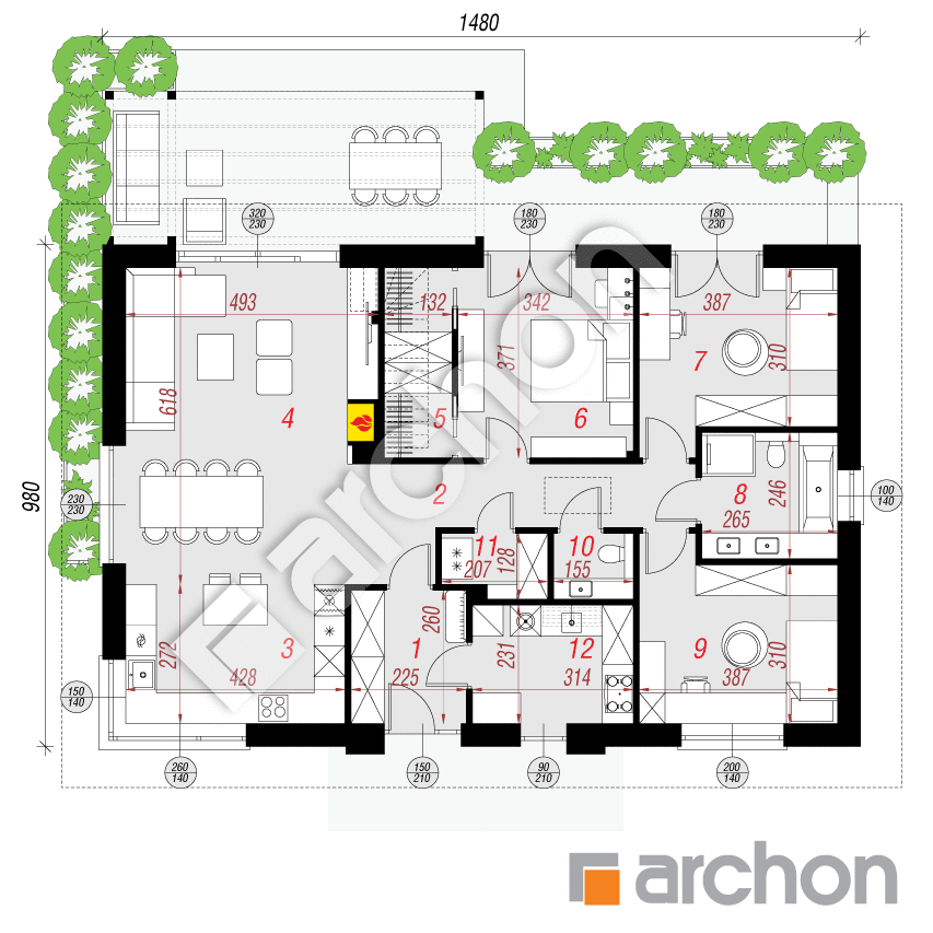 gotowy projekt Dom w tymotkach 2 (E) rzut parteru