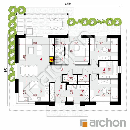 gotowy projekt Dom w tymotkach 2 (E) rzut parteru