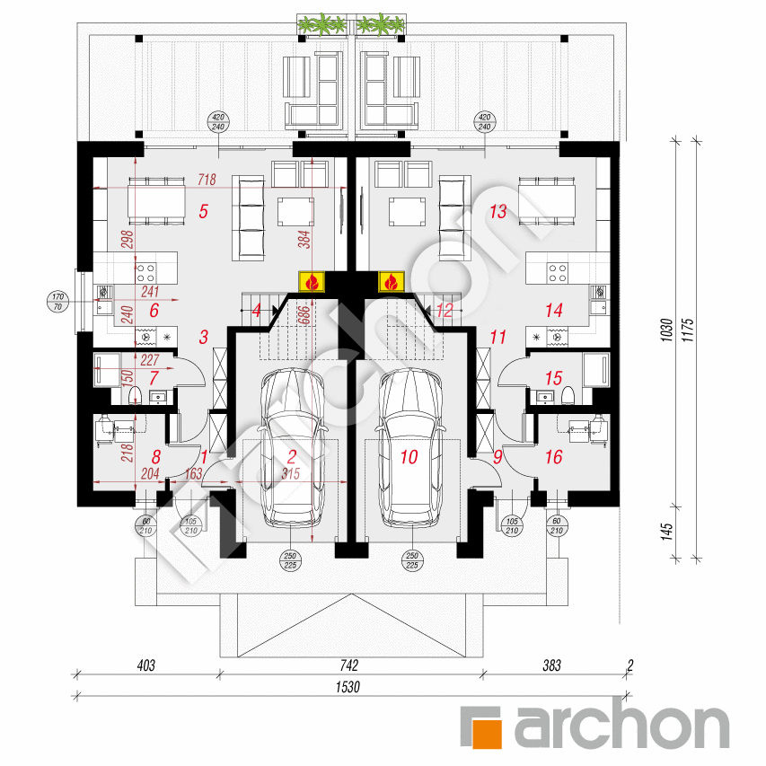 gotowy projekt Dom w narcyzach (R2B) rzut parteru