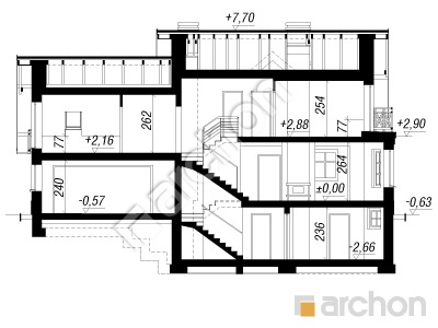 gotowy projekt Dom w rododendronach 6 (G2P) przekroj budynku