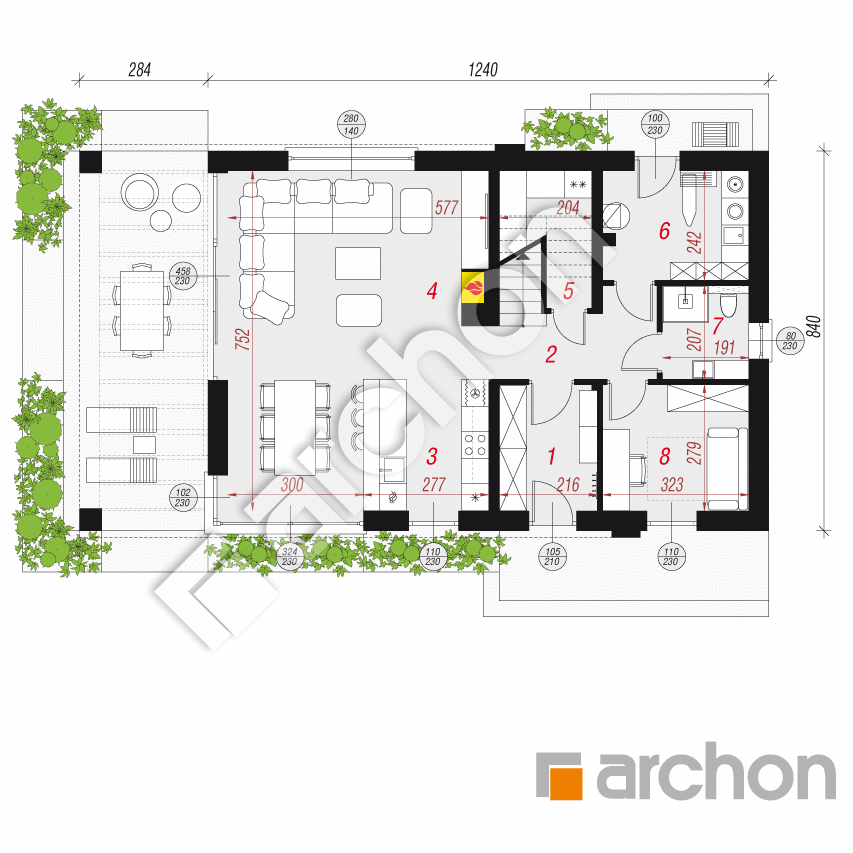 gotowy projekt Dom w szyszkowcach 7 rzut parteru