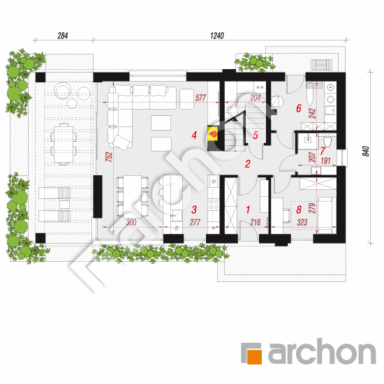 gotowy projekt Dom w szyszkowcach 7 rzut parteru
