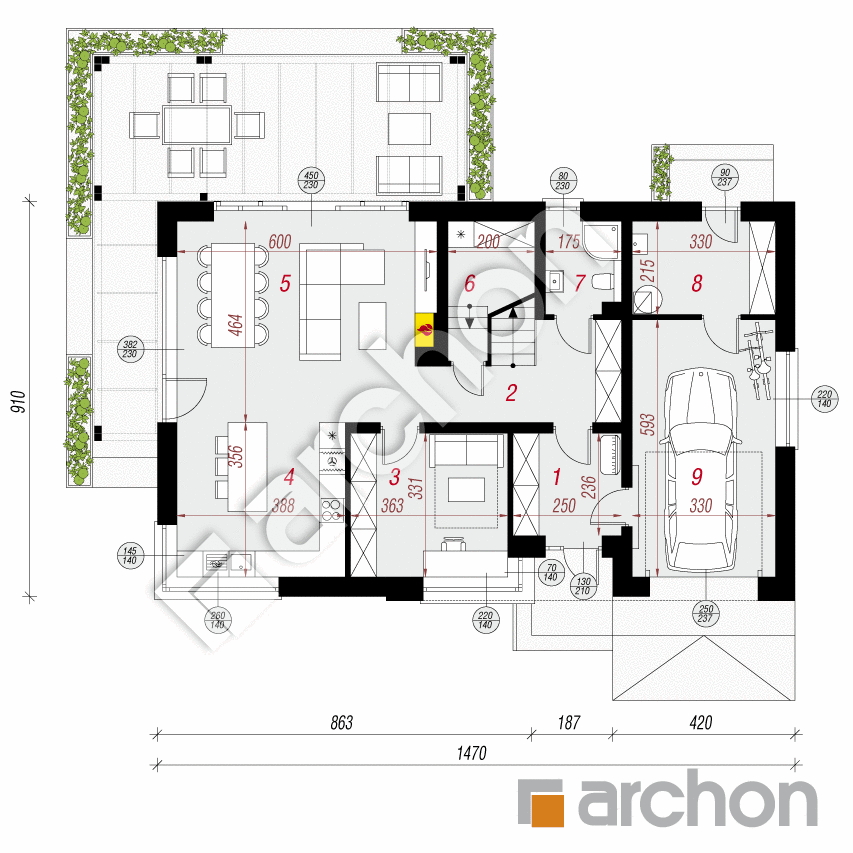gotowy projekt Dom w liliowcach 2 rzut parteru