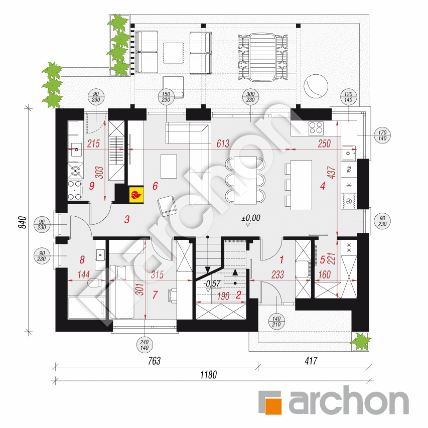 gotowy projekt Dom w drimiach (E) rzut parteru