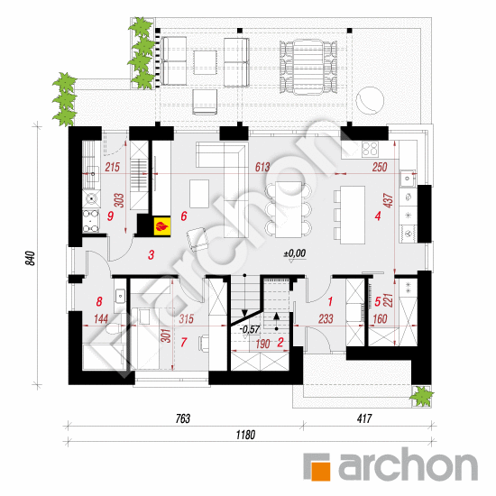 gotowy projekt Dom w drimiach (E) rzut parteru