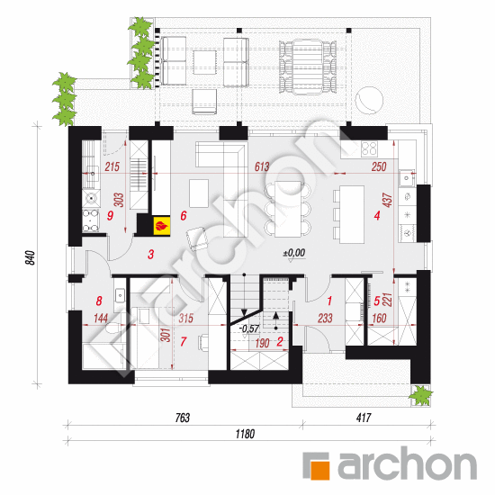 gotowy projekt Dom w drimiach (E) rzut parteru