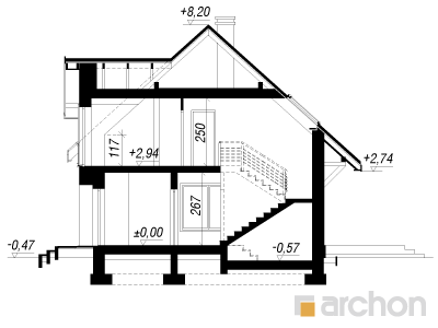 gotowy projekt Dom w lucernie 5 przekroj budynku