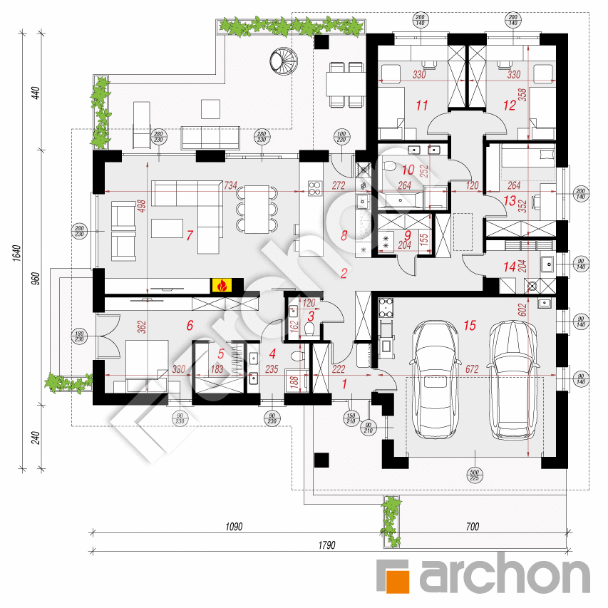 gotowy projekt Dom w aminkach 2 (G2E) rzut parteru