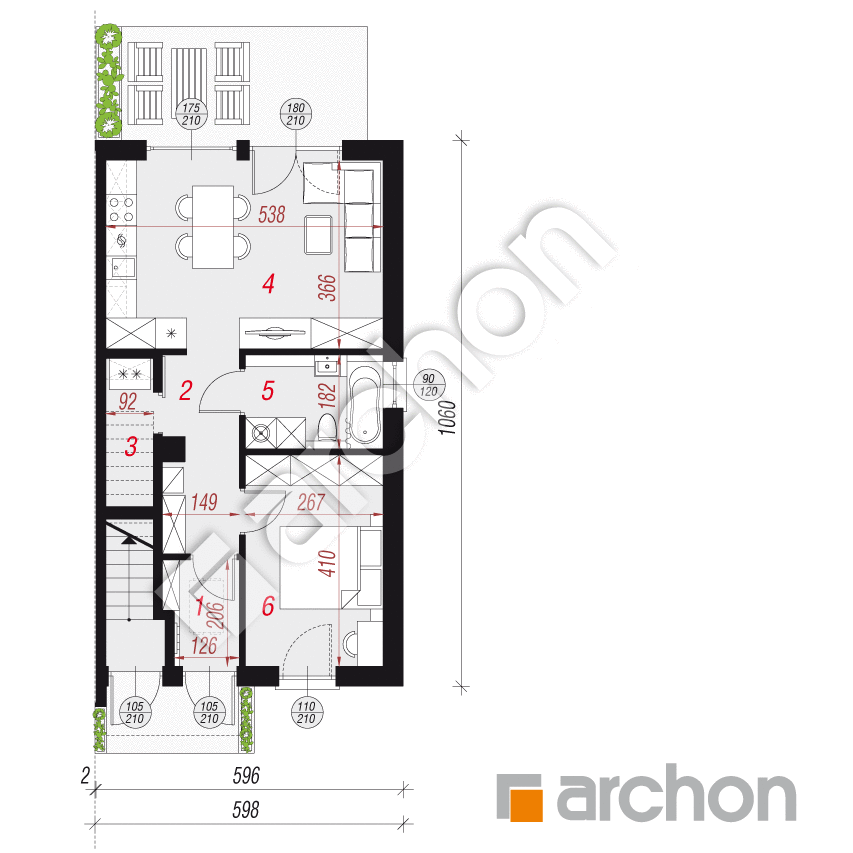 gotowy projekt Dom w bratkach 20 (R2BE) rzut parteru