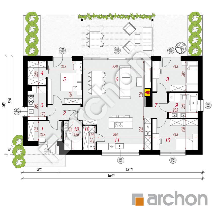 gotowy projekt Dom w modrzewiach 8 (E) rzut parteru