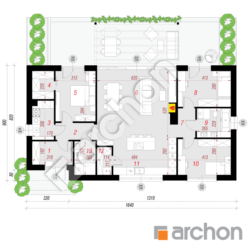 gotowy projekt Dom w modrzewiach 8 (E) rzut parteru