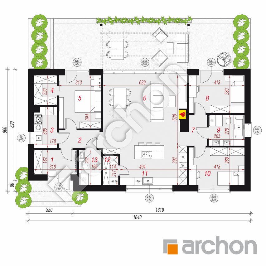 gotowy projekt Dom w modrzewiach 8 (E) rzut parteru