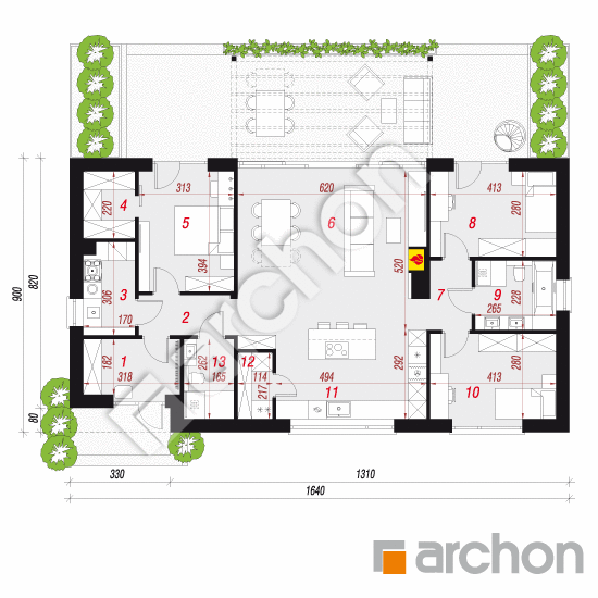 gotowy projekt Dom w modrzewiach 8 (E) rzut parteru