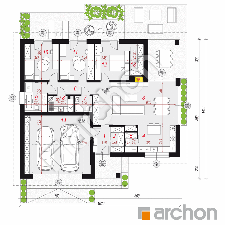 gotowy projekt Dom w dzwonkach 3 (G2AE) rzut parteru