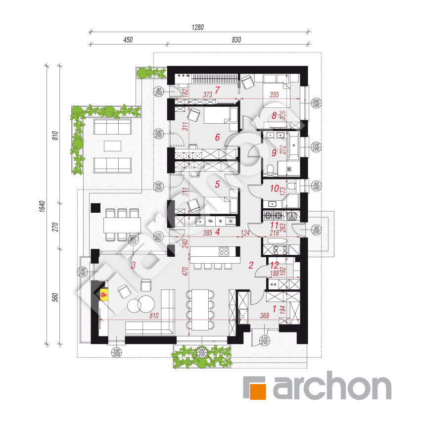 gotowy projekt Dom w alkannach (E) rzut parteru