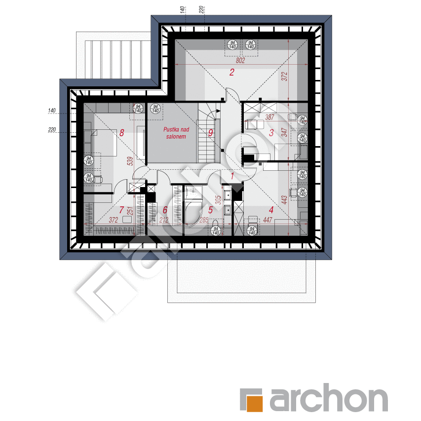 gotowy projekt Dom w przebiśniegach 11 (G2E) OZE rzut poddasza