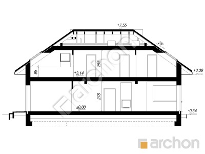 gotowy projekt Dom w przebiśniegach 11 (G2E) OZE przekroj budynku