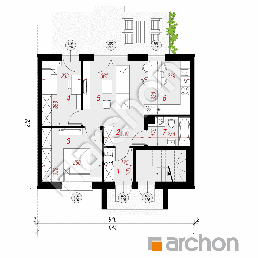 gotowy projekt Dom w pileach  (R2SE) rzut parteru