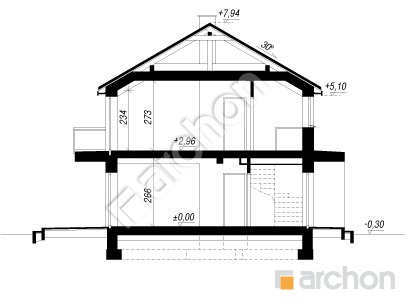 gotowy projekt Dom w pileach  (R2SE) przekroj budynku