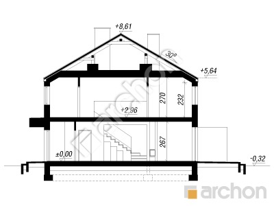 gotowy projekt Dom w riveach (R2) przekroj budynku